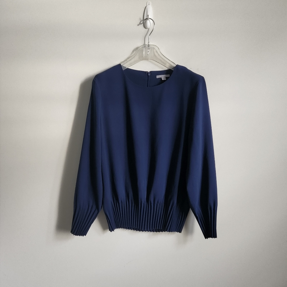 COS pleated hem cuff blouse navy blue sz 6 - Picture 2 of 5